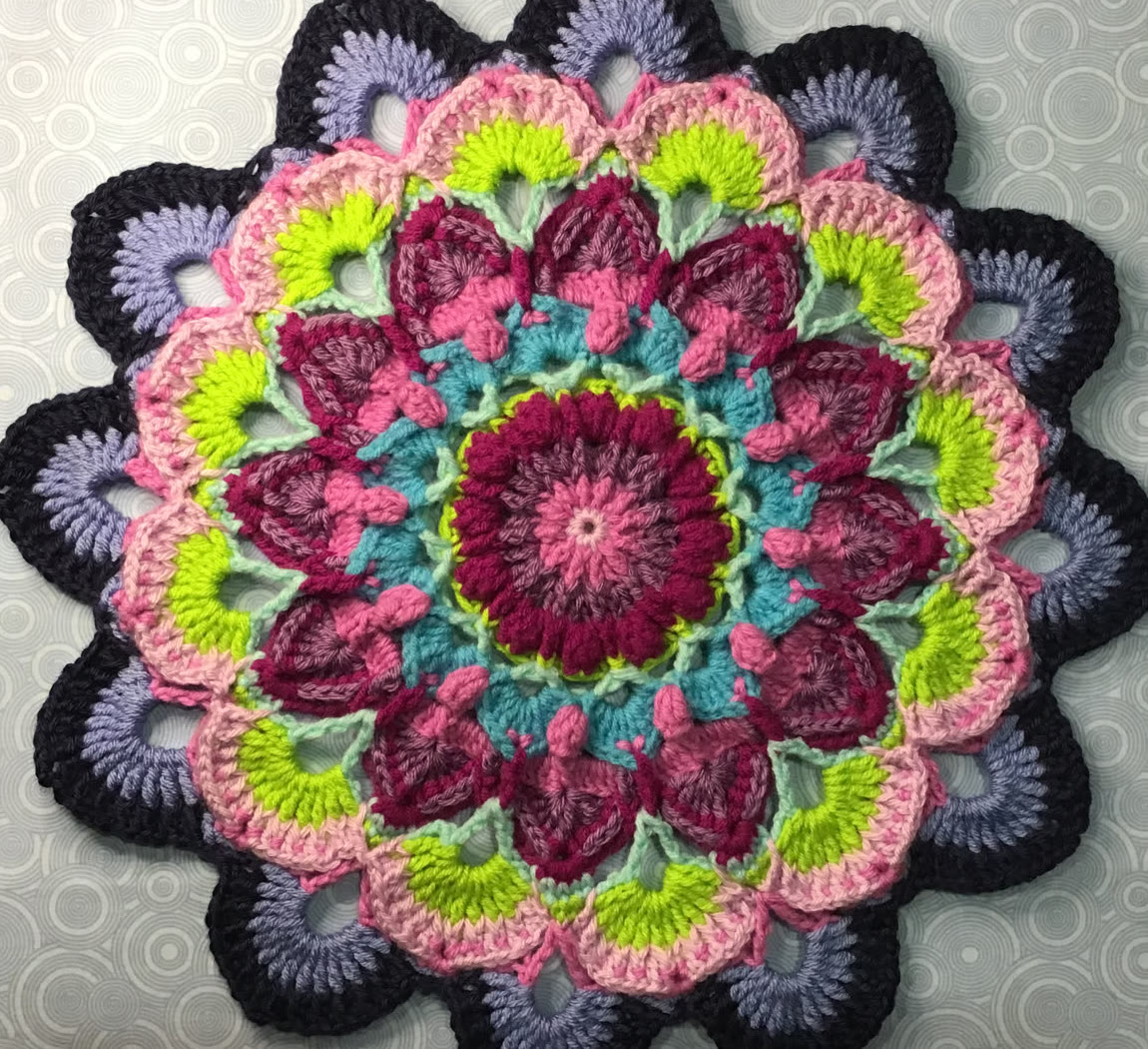 Large colorful floral crochet mandala